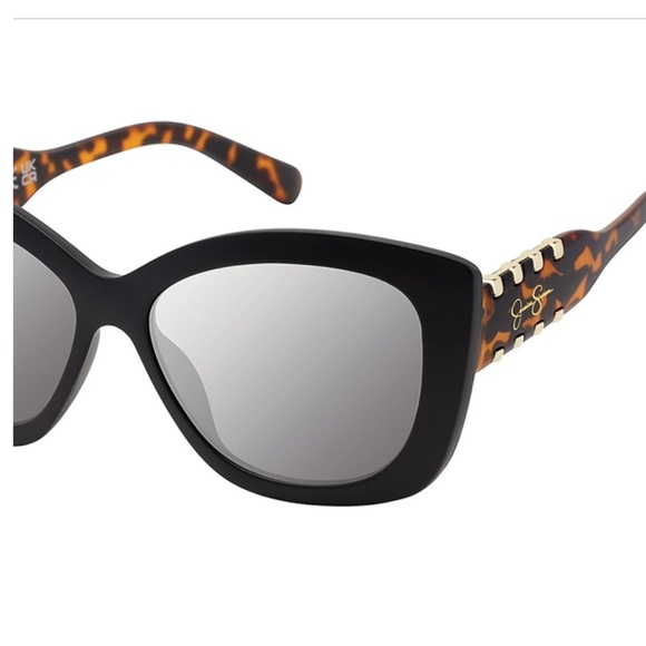 Jessica Simpson black tortoiseshell whipstitch arms cat Eye Sunglasses new - Picture 3 of 5